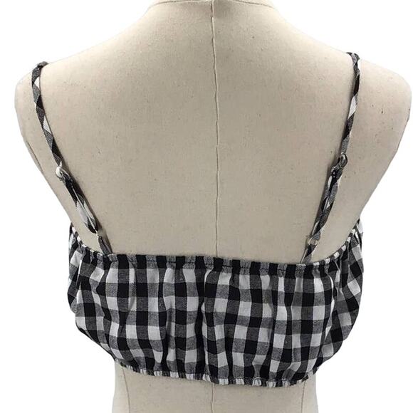 NO LESS THAN SZ M black gingham Spaghetti Strap Sleeveless Crop Top NWT 0B4 - Picture 2 of 6